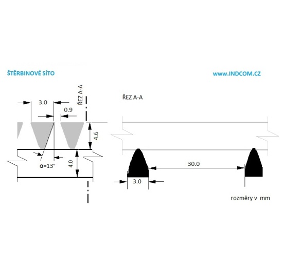 nerezové svařované štěrbinové síto - výkres
