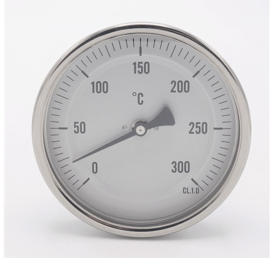 Celonerezový bimetalový teploměr s ponorným dříkem 200 mm, do jímky