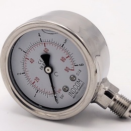 Manomètre en acier inoxydable - connexion inférieur (radiale) de 0 à 6 bar (filetage 1/4”)