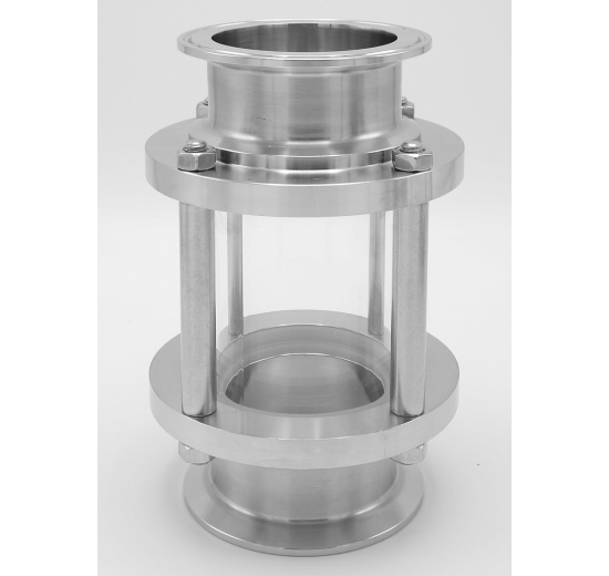 Sanitaire verre de viséur droit, inox, Clamp C-C, court | DN65 (collier 91mm)