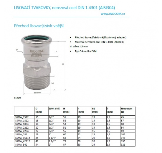Adaptateur de pressage/filetage externe, inox