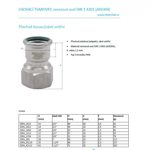 Adaptateur de pressage/filetage interne, inox
