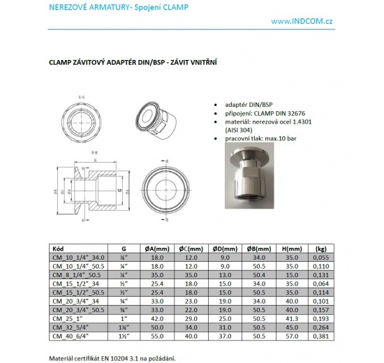 adaptateur filetage femelle clamp, acier inoxydable