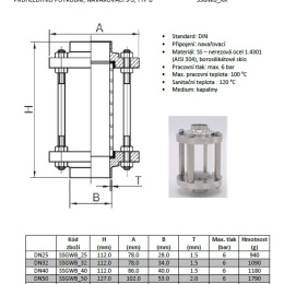 Sanitaire verre de viséur droit, à souder S-S, type B fiche technique