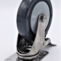 Roulettes de transport, pivotantes, acier inoxydables, diamètre 125 mm, avec frein