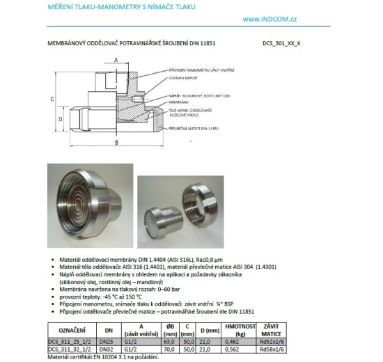 Les dimensions du séparateur à membrane