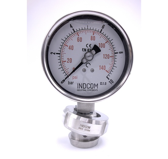 Manomètre avec séparateur à membrane, filetage alimentaire DIN 11851, cadran 100 mm, écrou DN25