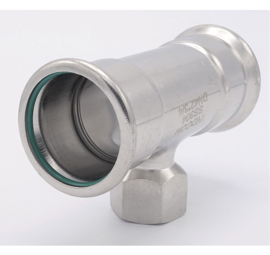 Pièce en T, pressée, F/F(filetage intérieur)/F 42_3/4"_42, acier inoxydable