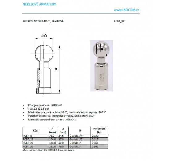 Boule de nettoyage rotative, filetée