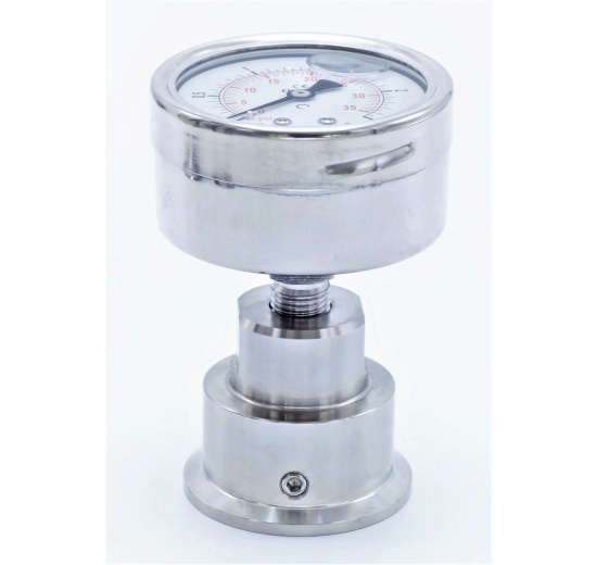 Manomètre 63 mm (raccordement arrière) avec membrane de séparation CLAMP DIN 32676 0-2,5 bar, (clamp-50,5mm)