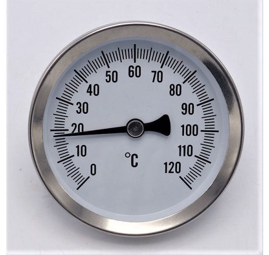 Celonerezový bimetalový teploměr, příložní, průměr ciferníku 63 mm (0-120 ℃)