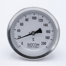 Celonerezový bimetalový teploměr s ponorným dříkem, do jímky 0-200 ℃, 100 mm
