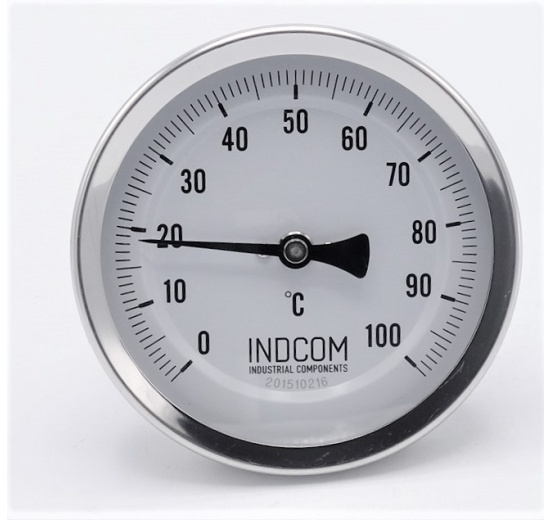 Celonerezový bimetalový teploměr s ponorným dříkem, závitový 0-100℃ (1/2”) 200 mm