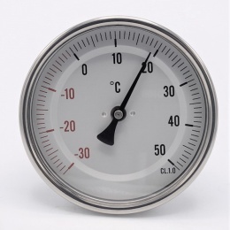 Celonerezový bimetalový teploměr s ponorným dříkem, závitový (1/2”),-30/50 ℃, 100 mm