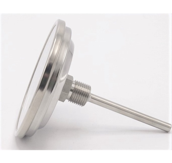 Celonerezový bimetalový teploměr s ponorným dříkem, závitový (1/2”),-30/50 ℃, 100 mm