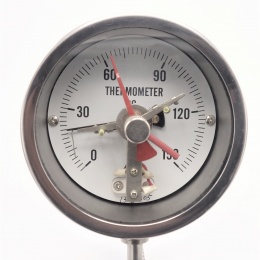 Celonerezový teploměr bimetalový s elektrickými kontakty | SS304, 0-150°C, dřík 6"