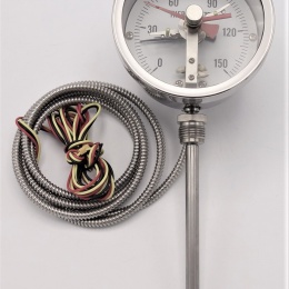 Celonerezový teploměr bimetalový s elektrickými kontakty | SS304, 0-150°C, dřík 6"