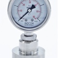 celonerezový tlakoměr s oddělovací membránou, číselník 63 mm, clamp, límeček 64 mm, 0-4 bar