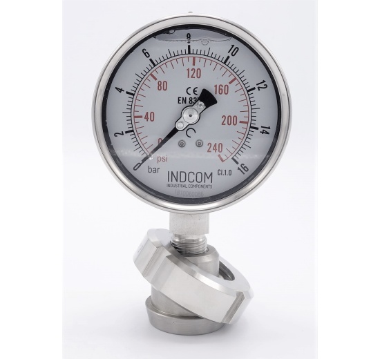 Manomètre à membrane séparatrice, raccord alimentaire DIN 11851, cadran 100 mm, écrou DN32 0-16 bar