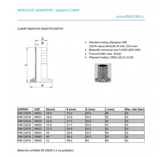 Clamp mandrin de tuyau Connexion CLAMP DIN 32676 industrie laitière industrie des boisson