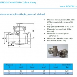 Clapet anti-retour, en acier inoxydable, fileté et flottant | 1 1/2”