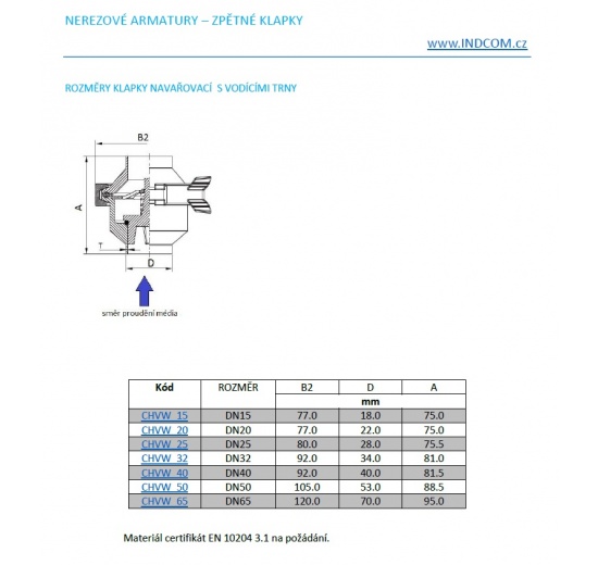 Clapet anti-retour, en inox, á soudé S-S | DN40