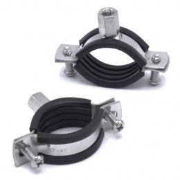 Collier de serrage avec caoutchouc EPDM, deux vis, acier inoxydable DIN 1.4301, M8 _ 37-45 mm