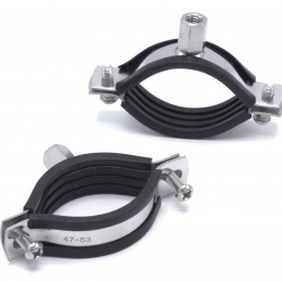 Collier de serrage avec caoutchouc EPDM, deux vis, acier inoxydable DIN 1.4301, M8_ 47-53 mm