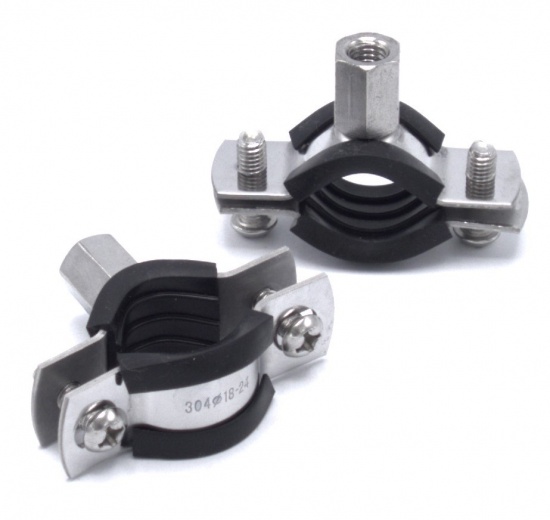 Collier de serrage avec caoutchouc EPDM, deux vis, acier inoxydable DIN 1.4301, M8_ 18-24 mm