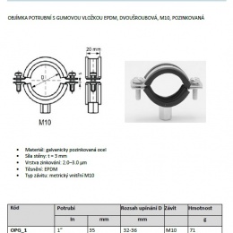 Collier de serrage avec caoutchouc EPDM, deux vis, M8/M10, galvanisé 32-36 mm