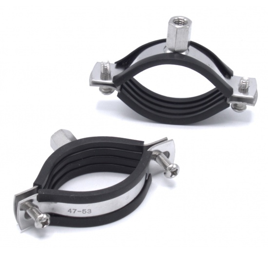 Collier de serrage avec insert en caoutchouc EPDM, double vis, acier inoxydable DIN 1.4301, M8