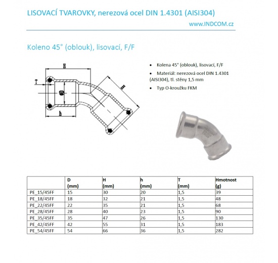 Coude 45 °, presse, F / F