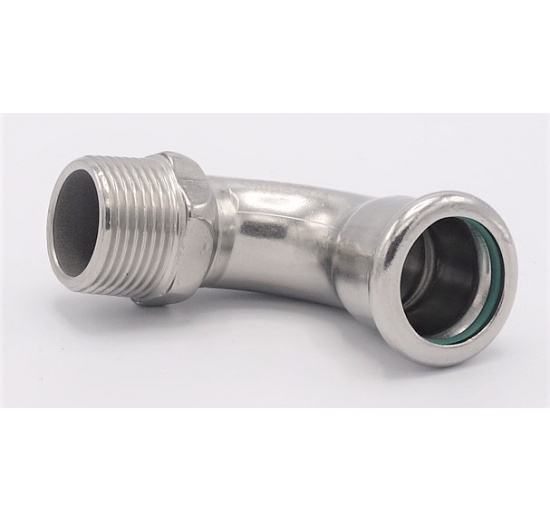 Coude 90°, à sertir, F/filetage extérieur 22 mm_3/4" inox