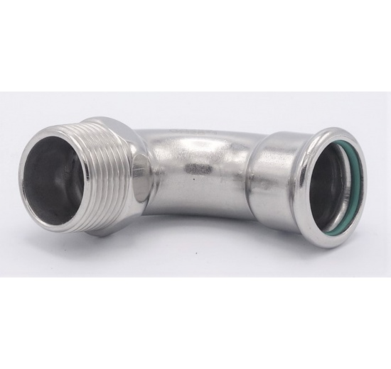 Coude 90°, à sertir, F/filetage extérieur 28 mm_1" inox