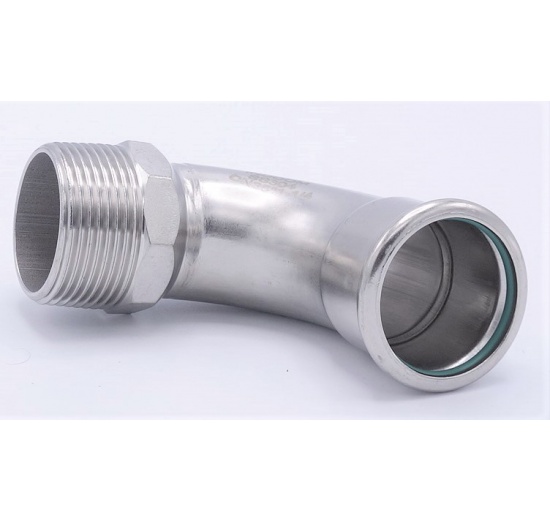 Coude 90°, à sertir, F/filetage extérieur 35 mm_1 1/4" acier inoxydable