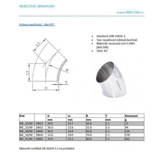 Coudes, à souder 45°