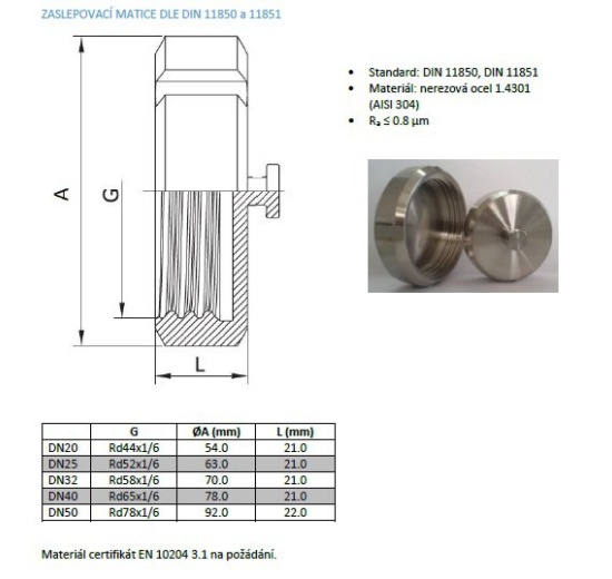 Écrou aveugle DIN 11850 et DIN 11851