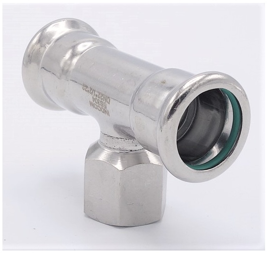Pièce en T, pressée, F/F(filetage intérieur)/F 22_1/2"_22, raccords a sertir