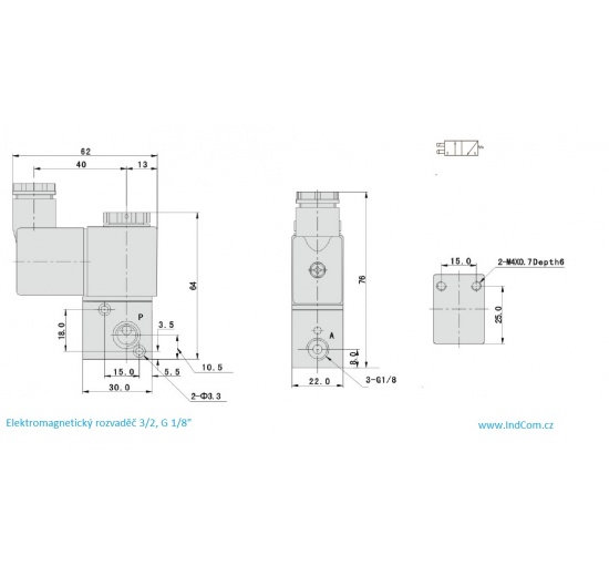 Distributeurs électromagnétiques 3/2, G 1/8", AC230V