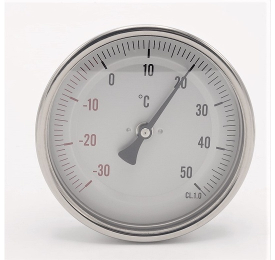 Celonerezový bimetalový teploměr s ponorným dříkem, do jímky