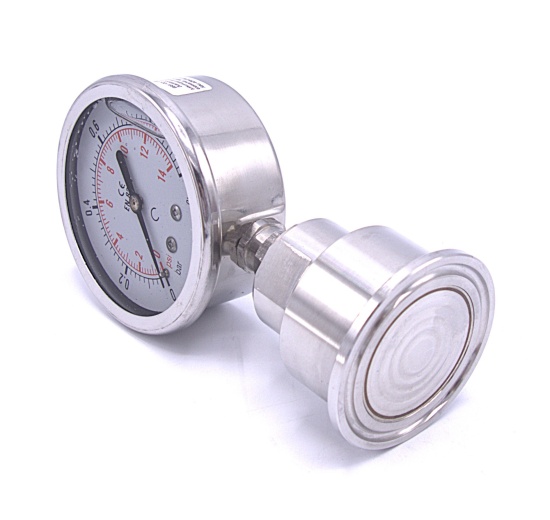Manomètre avec séparateur à membrane - en acier inoxydable CLAMP, cadran 63 mm | 0-1 bar, (clamp-50,5mm)