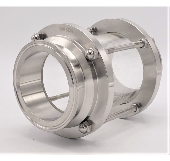 Sanitaire verre de viséur droit, inox, Clamp C-C, longue DN80