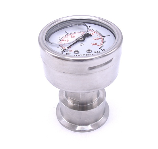 Manomètre 63 mm (raccordement arrière) avec membrane de séparation CLAMP DIN 32676 | 0-10 bar, (clamp-50,5mm)