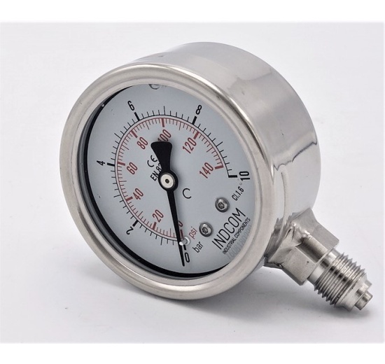 Manomètre en acier inoxydable - connexion inférieur (radiale) de 0 à 10 bar (filetage 1/4”)