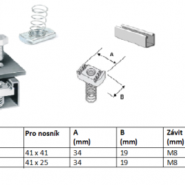 Ecrou coulissant M8 avec ressort zingué ressort court (profil 41x25)
