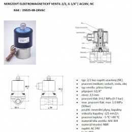 Électrovanne en acier inoxydable 2/2, G 1/4 " | AC24V, NC
