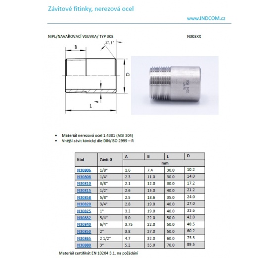 Embouts mâle à souder, type 308 | 6/4" (1 1/2")