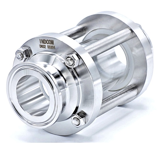 Sanitaire verre de viséur droit, inox, Clamp C-C, court | DN32 (collier 50.5mm)
