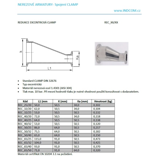 clamp inox Réducteur excentrique