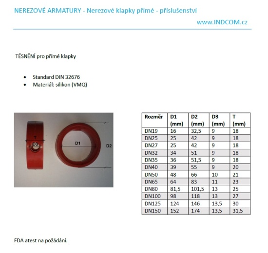Joint silicone (VMQ) - vanne papillon en acier inoxydable, soudage, fileté et CLAMP | DN50